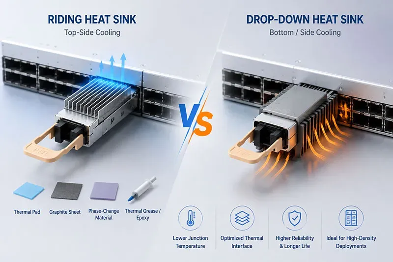 Riding Heat Sink vs Drop-Down Heat Sink for High-Power Optical Modules
